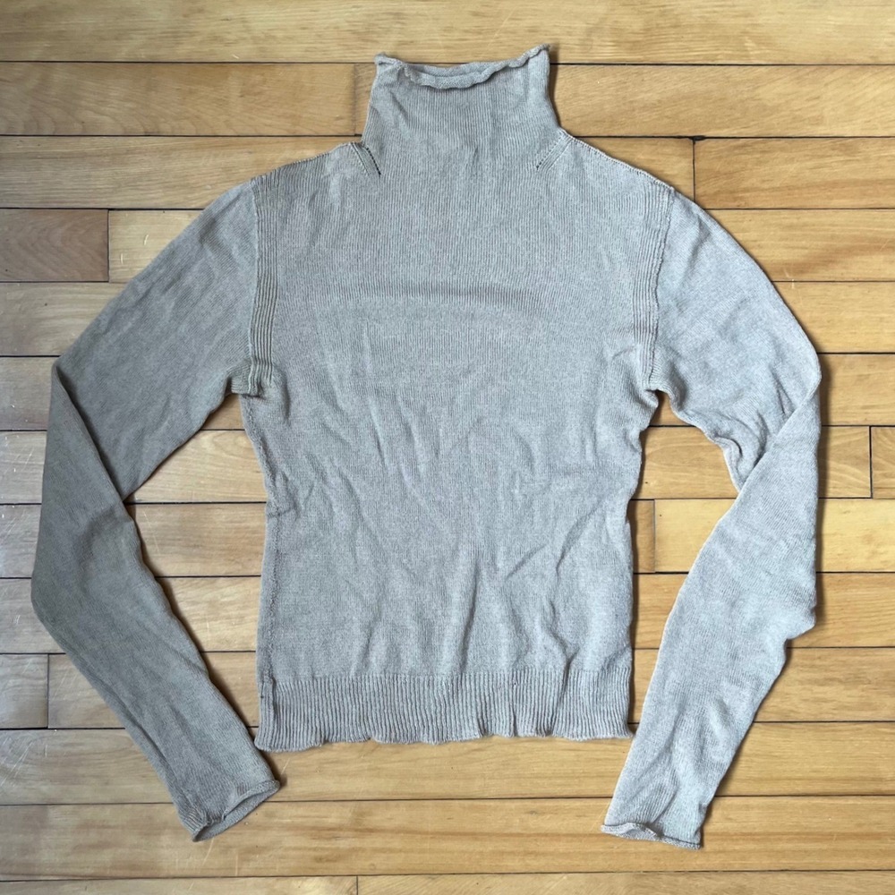 Issey Miyake Womens Small Beige Wool Ribbed Turtleneck Sweater Japan IM09-KN048